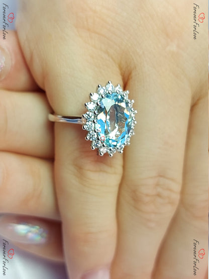 Diamond, Aquamarine Halo Engagement Ring