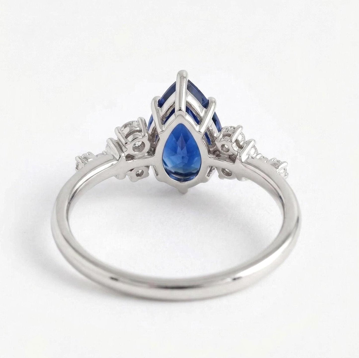 2 Ct Pear Blue Diamond, Sapphire Engagement Ring Pear cut 1Ct Natural Sapphire engagement ring in 935 Argentium Silver — custom handcrafted by Forever For Love