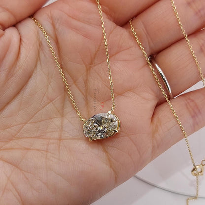 Pendentif solitaire flottant en or jaune 14 carats avec diamant taille ovale et chaîne de 45,7 cm, certifié IGI, 3 carats, couleur F, pureté VS1, diamant de synthèse