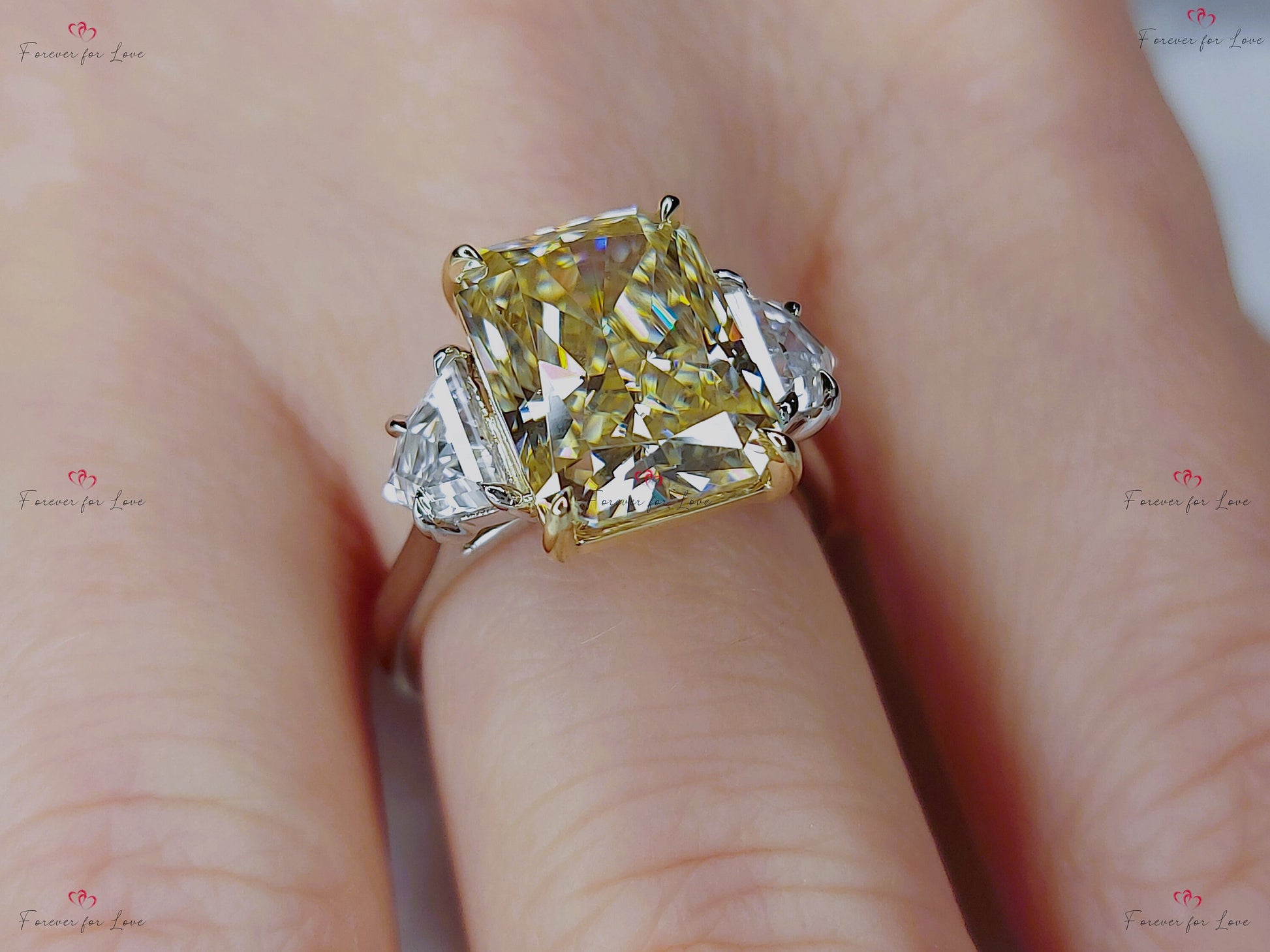 6 Ct Radiant Yellow Diamond, Moissanite Engagement Ring