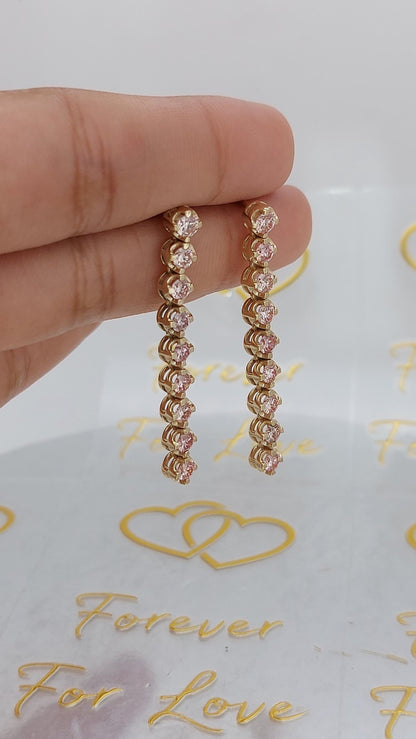 14k Roségoldene, im Labor gezüchtete Hängeohrringe, rosafarbene Saphir-Ohrringe, baumelnde, im Labor gezüchtete Steine, 14k Gelb-, Weiß-, Roségold-Paar Ohrringe.