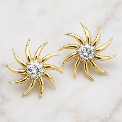 2.00 TCW Round Lab Diamond Sun Burst Earrings, Solid Gold Earrings, Sun burst Everyday Earrings, Lab diamond earrings, Perfect gift