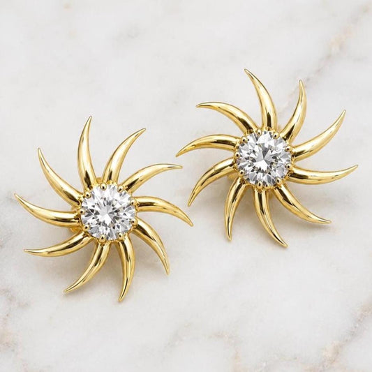 2.00 TCW Round Lab Diamond Sun Burst Earrings, Solid Gold Earrings, Sun burst Everyday Earrings, Lab diamond earrings, Perfect gift
