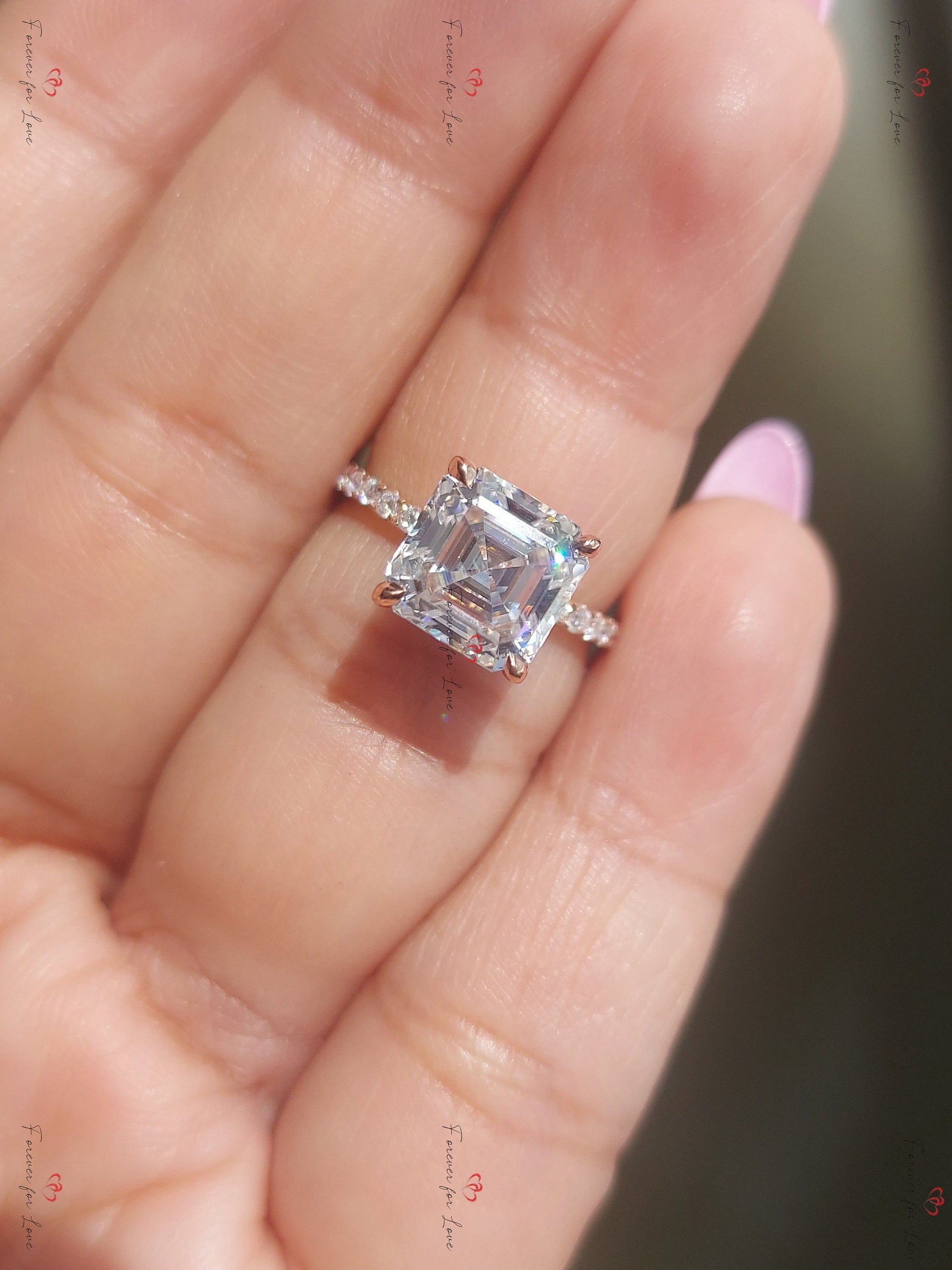 3 Ct Asscher Moissanite Engagement Ring