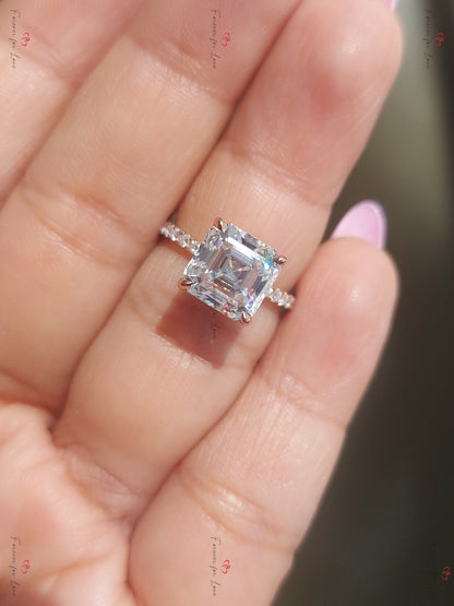 3 Ct Asscher Moissanite Engagement Ring