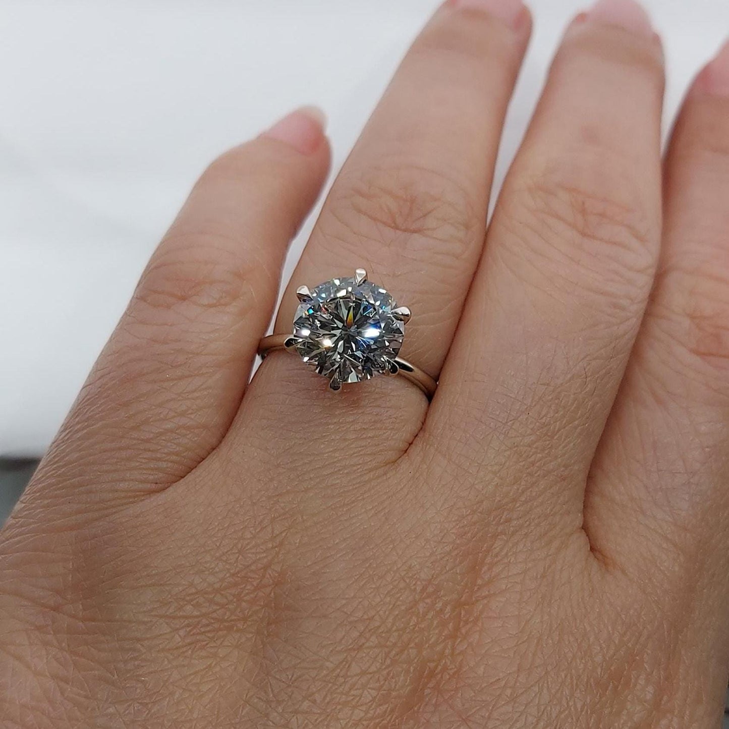 4 Ct Round Lab Diamond Solitaire Engagement Ring Round cut 1Ct Moissanite Brilliant Cut engagement ring in 935 Argentium Silver — custom handcrafted by Forever For Love