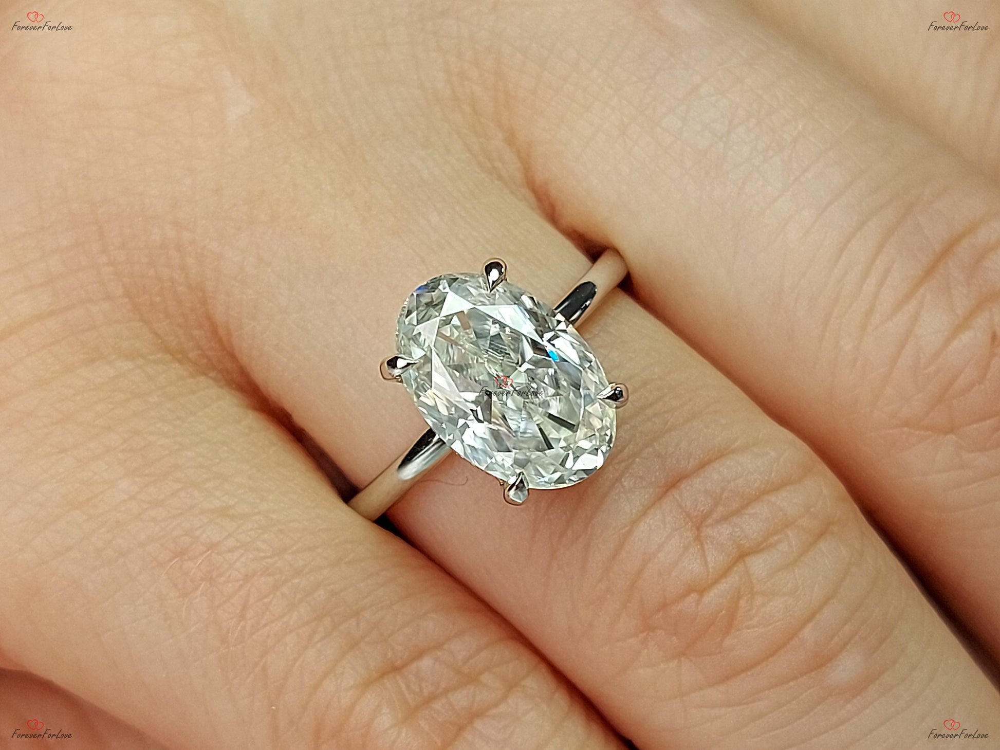 4 Ct Oval Diamond, Moissanite Hidden Halo Engagement Ring