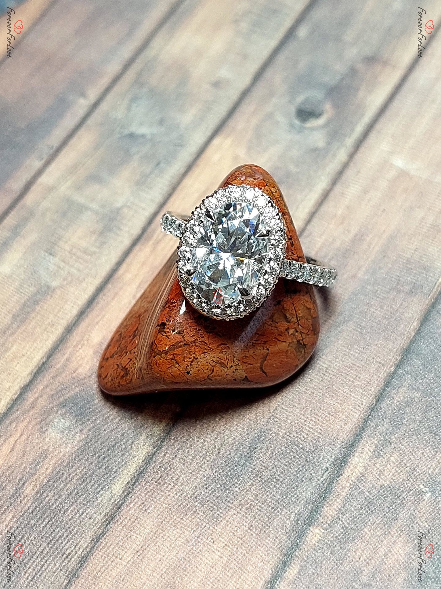 2 Ct Oval Diamond, Moissanite Halo Engagement Ring Oval cut 1Ct Moissanite Brilliant Cut engagement ring in 935 Argentium Silver — custom handcrafted by Forever For Love