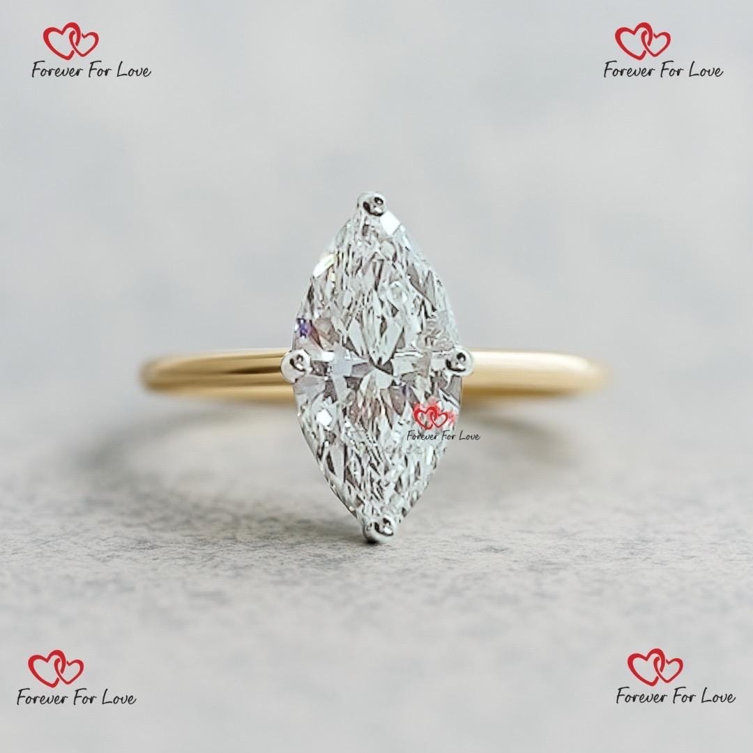 1 Ct IGI Certified Marquise Lab Diamond Engagement Ring Marquise cut 1Ct Moissanite Brilliant Cut engagement ring in 935 Argentium Silver — custom handcrafted by Forever For Love