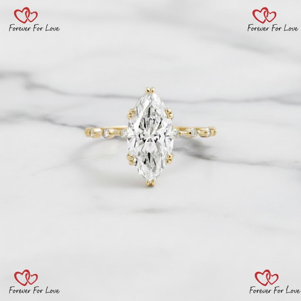 4.1 Ct Marquise Lab Diamond Solitaire with Side Stones Marquise cut 1Ct Moissanite Brilliant Cut engagement ring in 935 Argentium Silver — custom handcrafted by Forever For Love