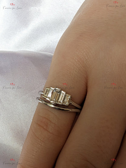 Baguette Natural Diamond, Sapphire Three Stone Engagement Ring
