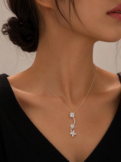 Pendentif en diamant lierre floral 1,2 ct E/VVS2, diamant de synthèse rond, marquise et poire, collier en or massif, cadeau idéal pour elle
