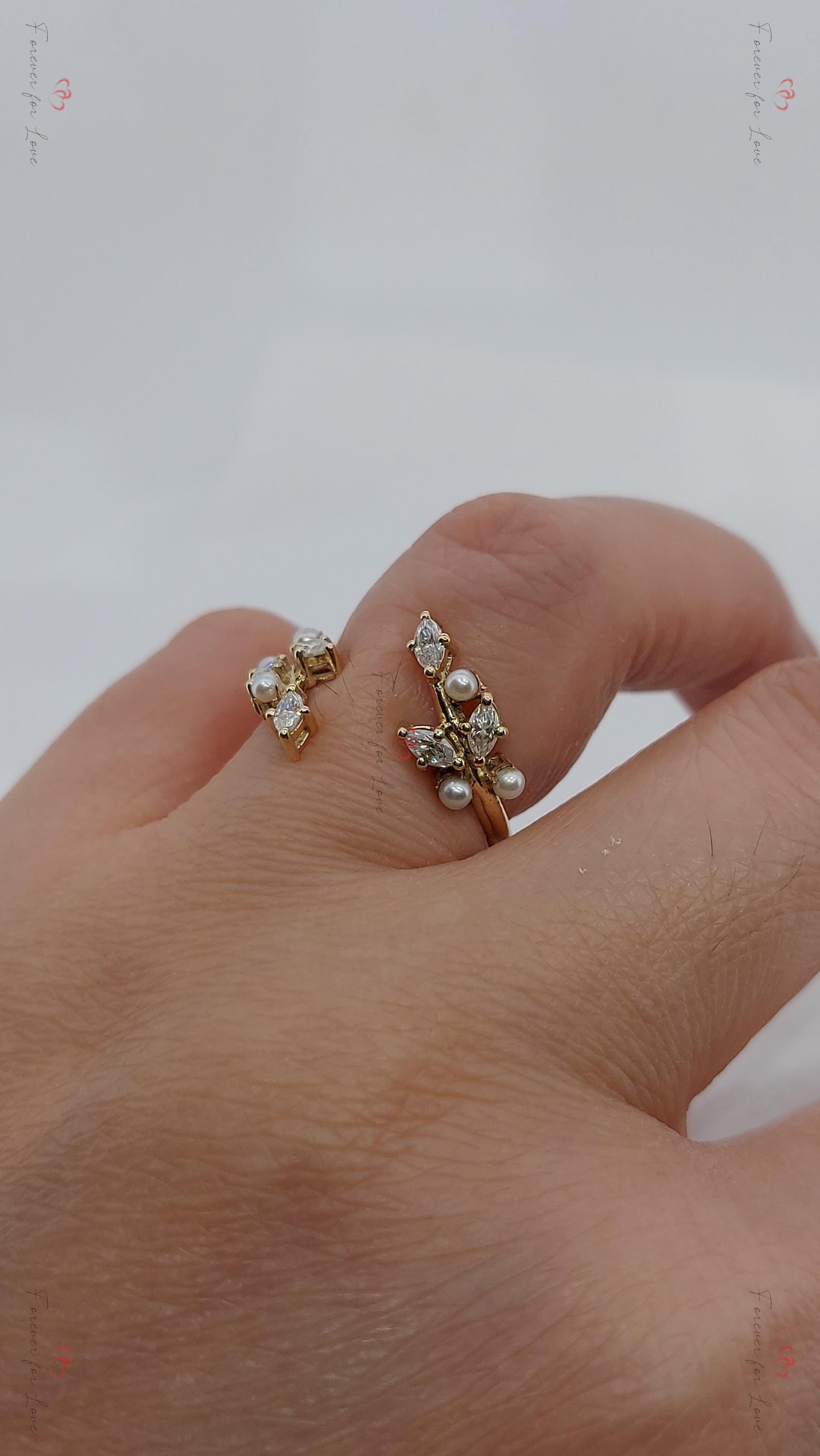 Marquise Moissanite, Pearl Stacking Ring