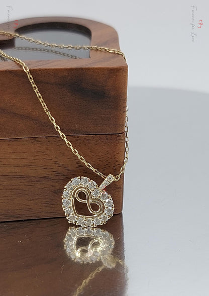14k Massivgold Unendlichkeit Herz Halskette für Damen, Diamant Unendlichkeits-Herz-Anhänger, Kleine Herzförmige Liebeskette, Geschenk für Sie