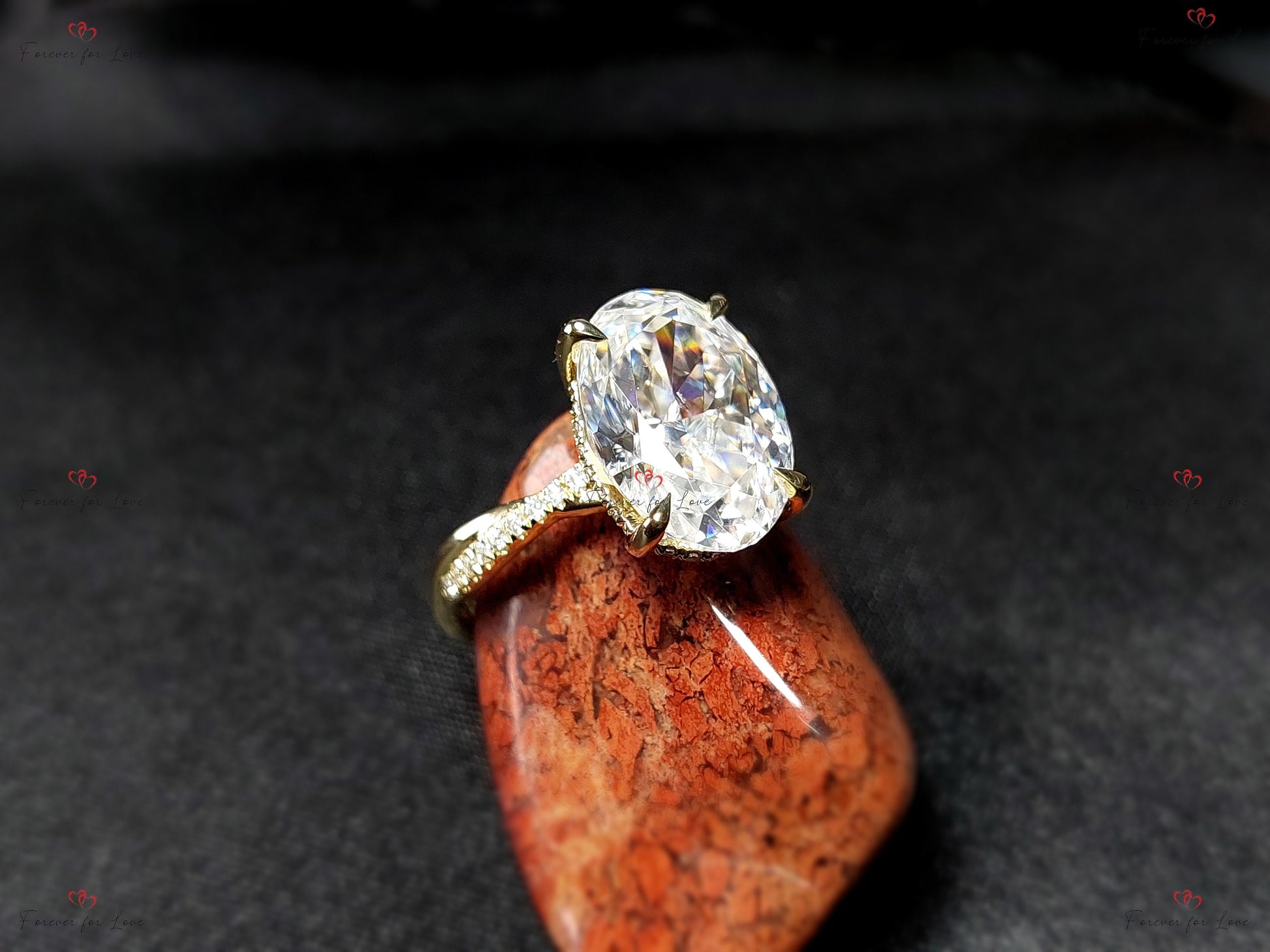 4.5 Ct Oval Diamond, Moissanite Hidden Halo Engagement Ring