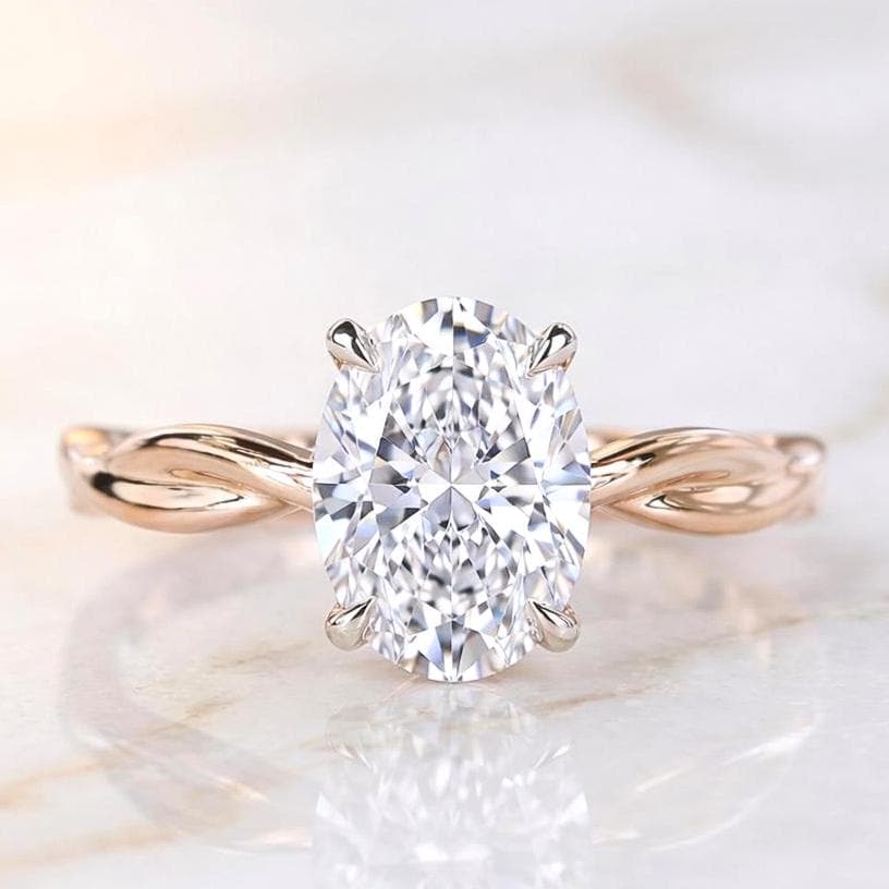 2 Karat ovaler, E-farbener VVS2 Reinheit IGI-zertifizierter Lab Grown Diamantring mit gedrehter Seilbandfassung Verlobungsring 14 Karat Gold Perfektes Geschenk für sie Oval cut Moissanite engagement ring in 935 Argentium Silber — custom handcrafted by Forever For Love