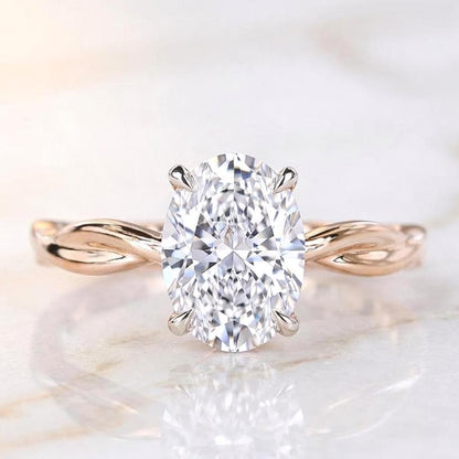 2 Carat Oval E Color VVS2 Clarity IGI Certified Lab Grown Diamond Ring with Twisted Rope Band Engagement Ring 14k Gold Perfect gift for her