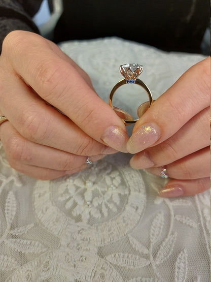 Round Cut engagement ring, women birthstone ring Solid 14K yellow gold Moissanite engagement ring vintage Bridal Anniversary gift for her.