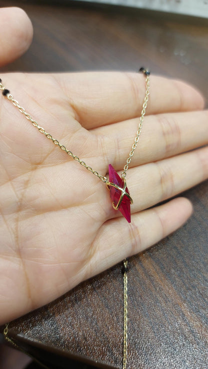 Ruby & Black Beads Mangalsutra, Gold Chain Necklace, Handmade Beaded Jewellery, Wedding Necklace Real Ruby Necklace, gift for her.