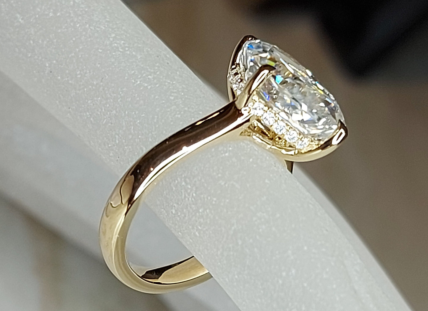 3.8 Ct Oval Moissanite Hidden Halo Engagement Ring Oval cut 1Ct Moissanite Brilliant Cut engagement ring in 935 Argentium Silver — custom handcrafted by Forever For Love