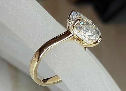3.8 Ct Oval Diamond, Moissanite Hidden Halo Engagement Ring