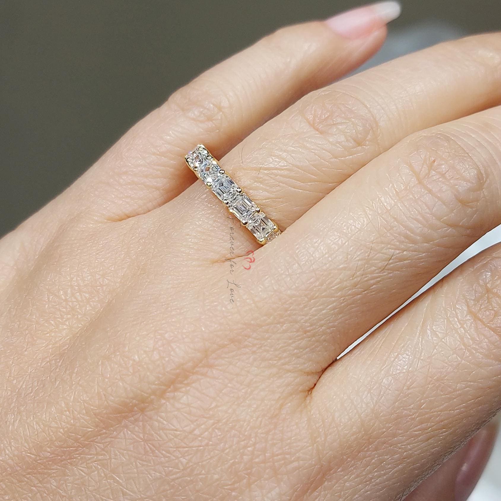 Emerald Lab Diamond Half Eternity Band