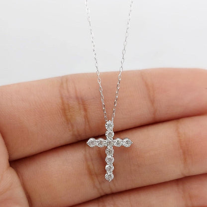 Halskette mit Diamantkreuz aus 14 Karat Massivgold für Damen, Diamantkreuz-Anhänger, religiöser Schmuck, christlicher Glaubensanhänger, Kreuzgeschenk für Frauen