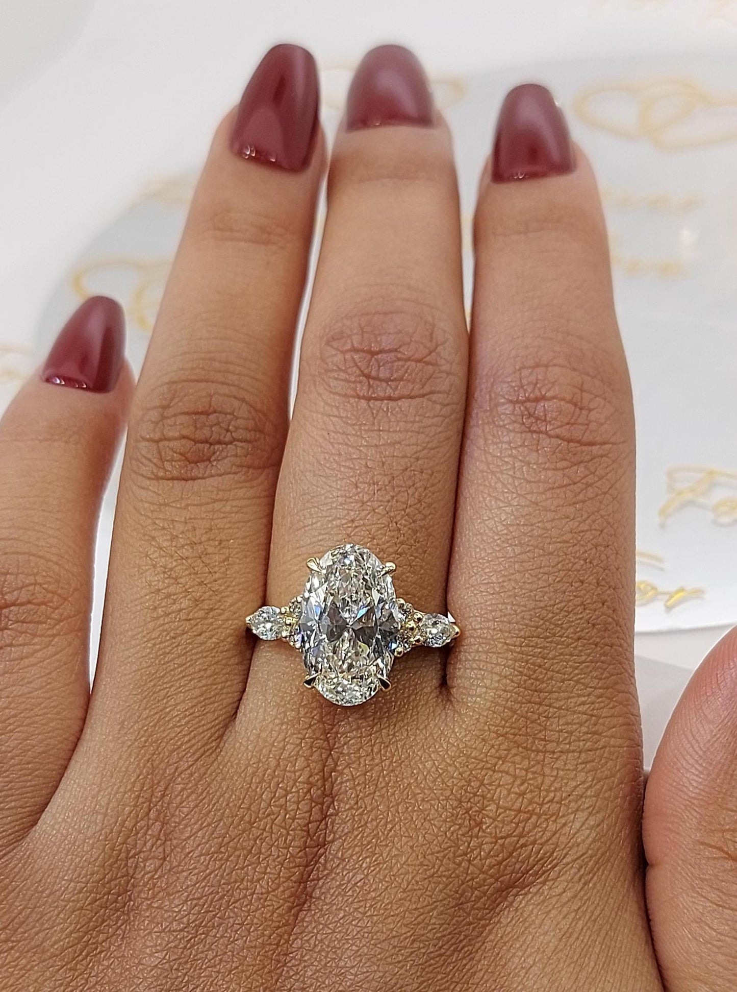 4.5 Ct Oval Lab Diamond with Marquise and Round Accents Engagement Ring Oval cut 1Ct Moissanite Brilliant Cut engagement ring in 935 Argentium Silver — custom handcrafted by Forever For Love