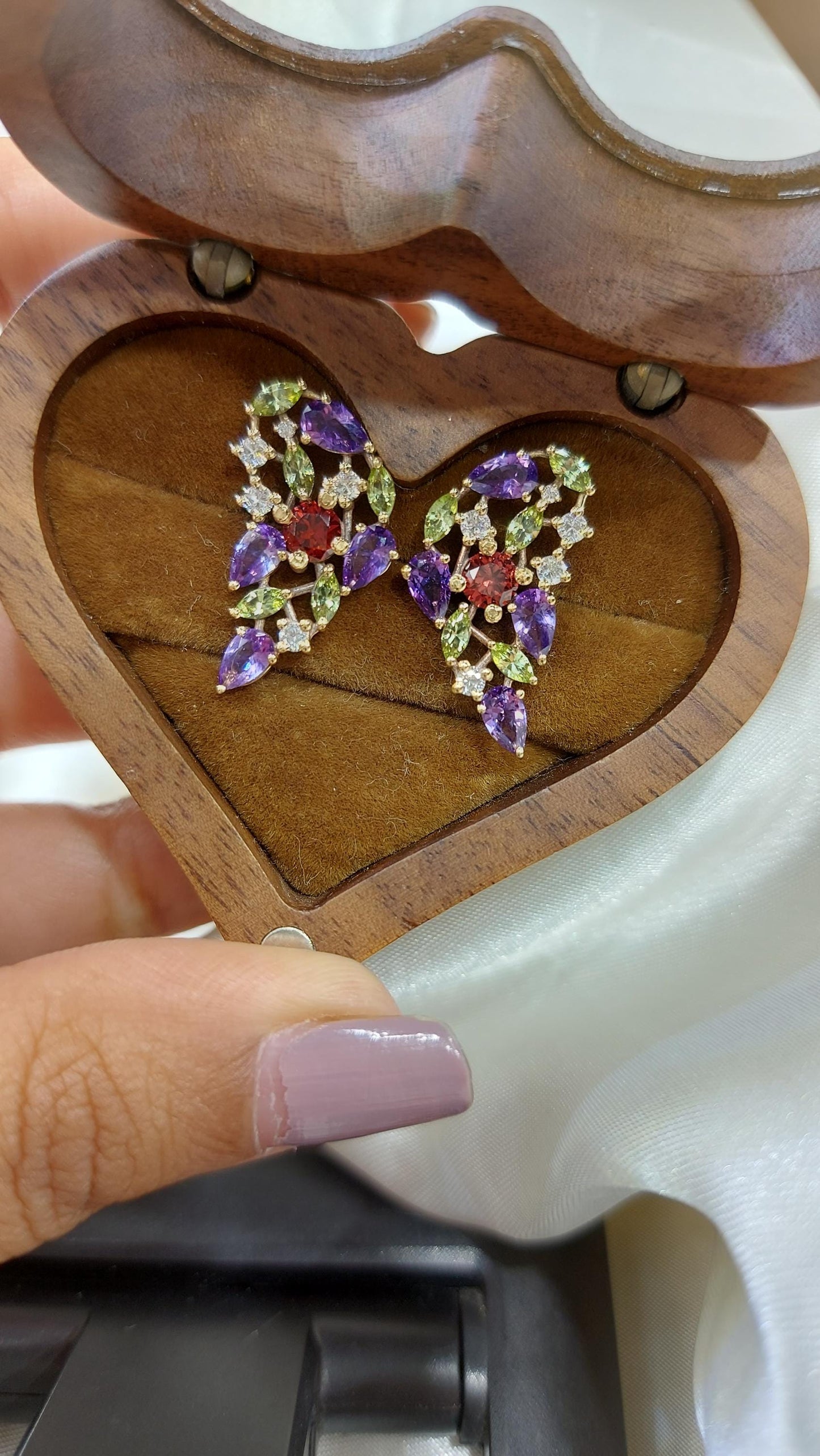 Pink sapphire and diamond stud earrings for mom, mothers day gift. Nature inspired gift for mom. One of a kind earring Moissanite engagement ring in Gold or Platinum — custom handcrafted by Forever For Love