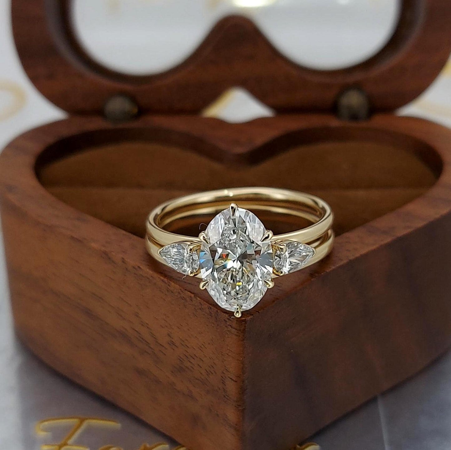 2.8 Ct IGI Certified E/VVS2 Oval Cut Wedding Set with Pear Open Band, Bridal Set, Diamond bridal anniversary Set, Perfect Gift for Her. Oval cut Moissanite Brilliant Cut engagement ring in 935 Argentium Silver — custom handcrafted by Forever For Love
