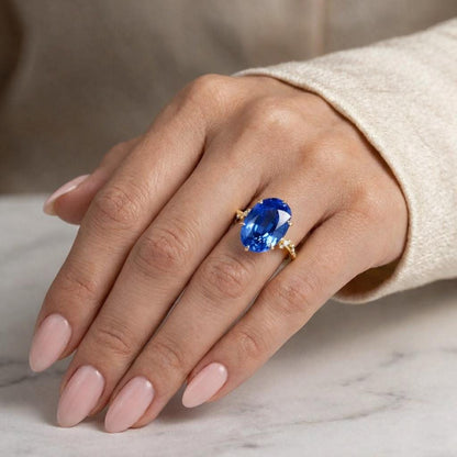 3.5 Ct Oval Blue Lab Diamond, Sapphire Engagement Ring