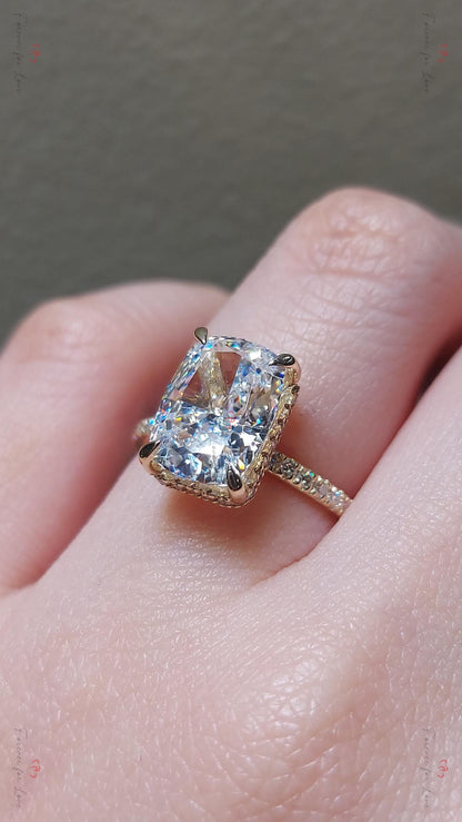 3 Ct IGI Certified Cushion Lab Diamond Hidden Halo Engagement Ring