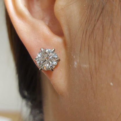 6 Carats Solid Gold Diamond Stud Earrings, White Gold Earrings Screw Back Brilliant Round Cut  Brides mate earrings, Birthday Gifts for Her