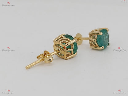 Natural Emerald Stud Earrings, Round Cut Emerald Stud Earrings, 14k Gold Stud Earrings, 5MM Round Emerald Earrings / Gift for Mom