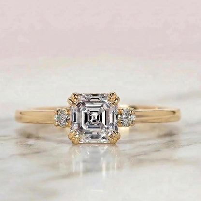 Asscher Lab Diamond Three Stone Engagement Ring