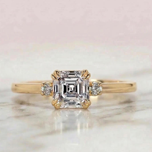 Asscher Lab Diamond Three Stone Engagement Ring