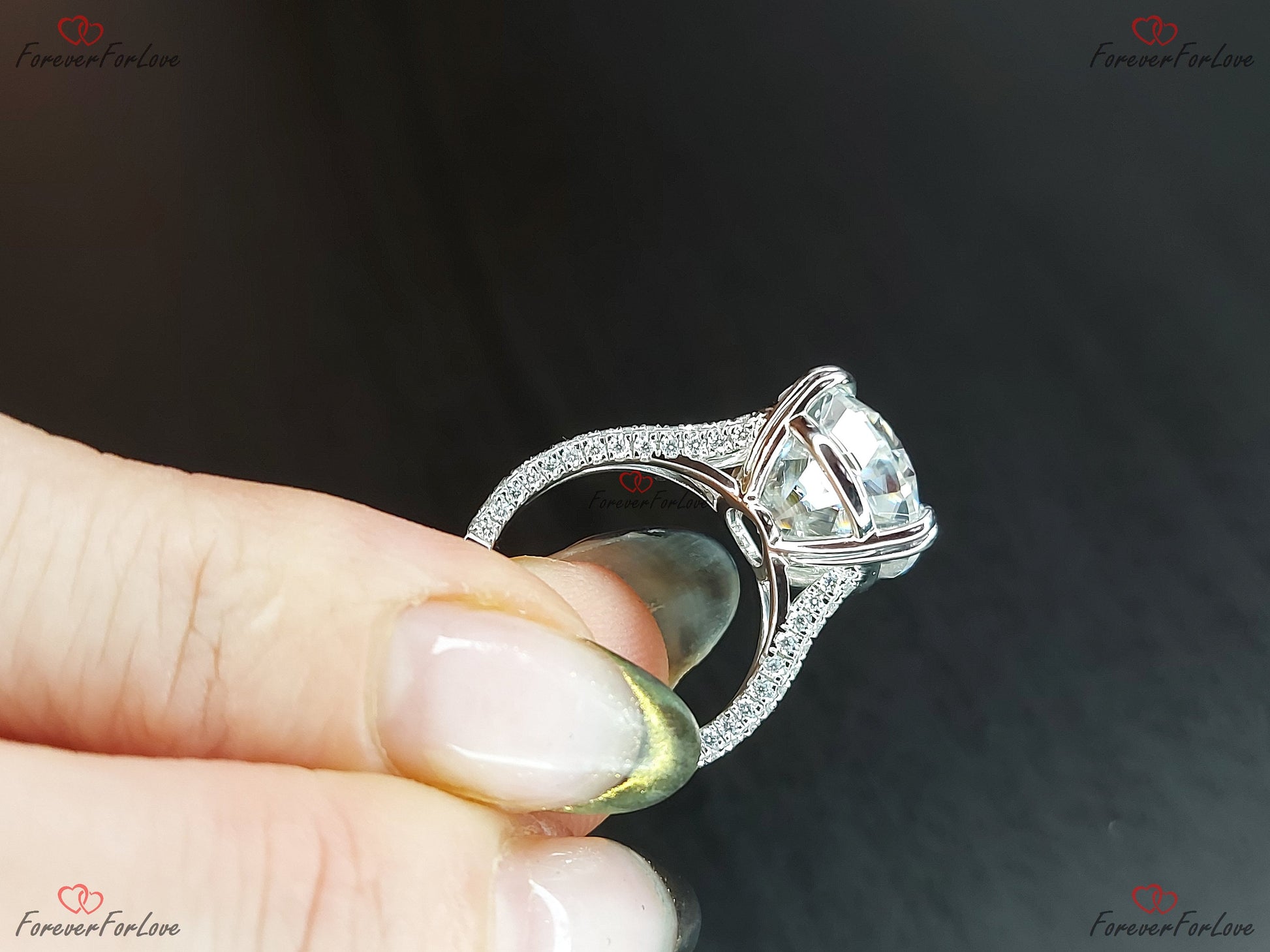20 Ct Oval Diamond, Moissanite Hidden Halo Engagement Ring