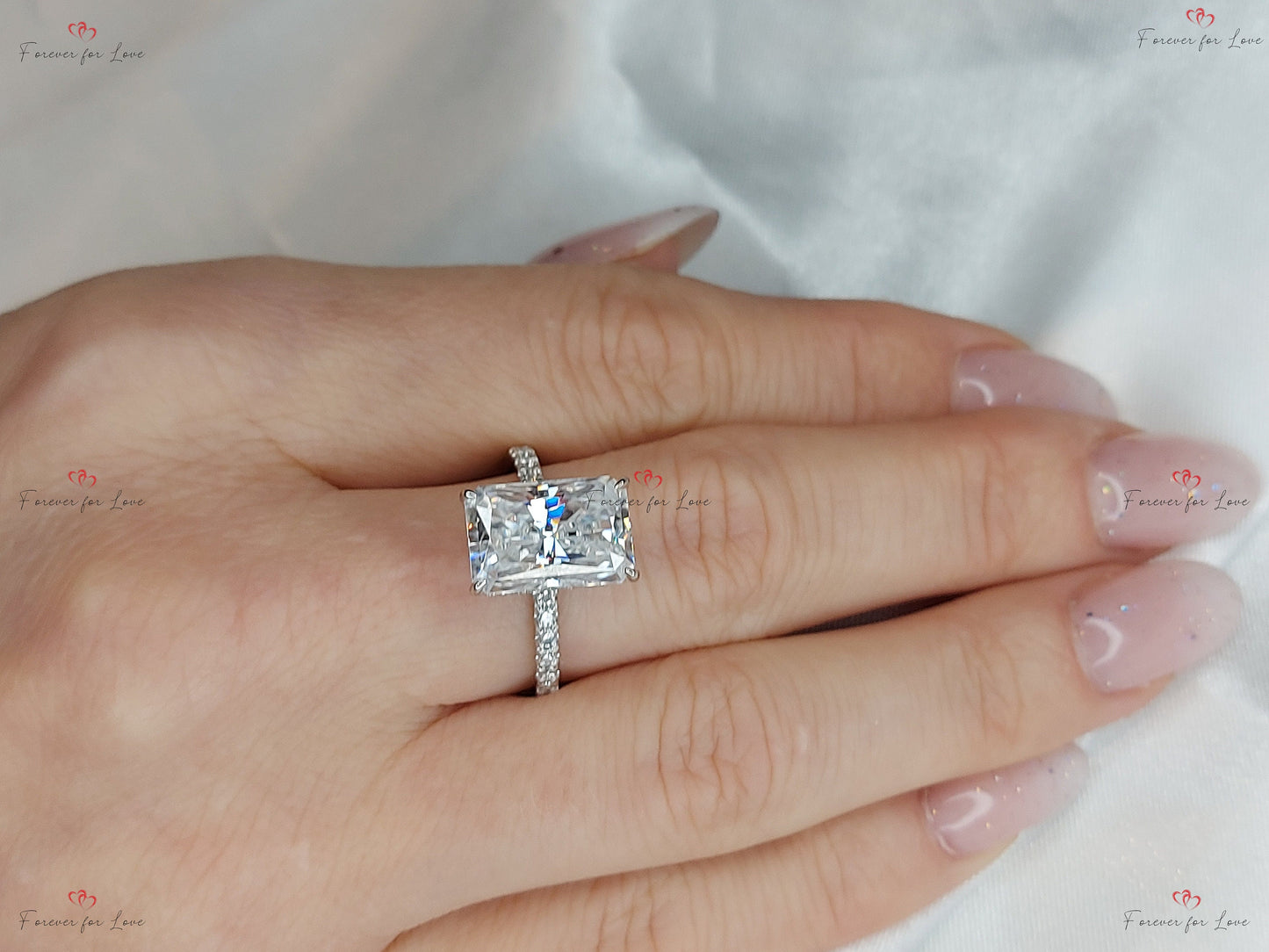 5 Ct Radiant Moissanite Solitaire Engagement Ring Radiant cut 1Ct Moissanite Brilliant Cut engagement ring in 935 Argentium Silver — custom handcrafted by Forever For Love