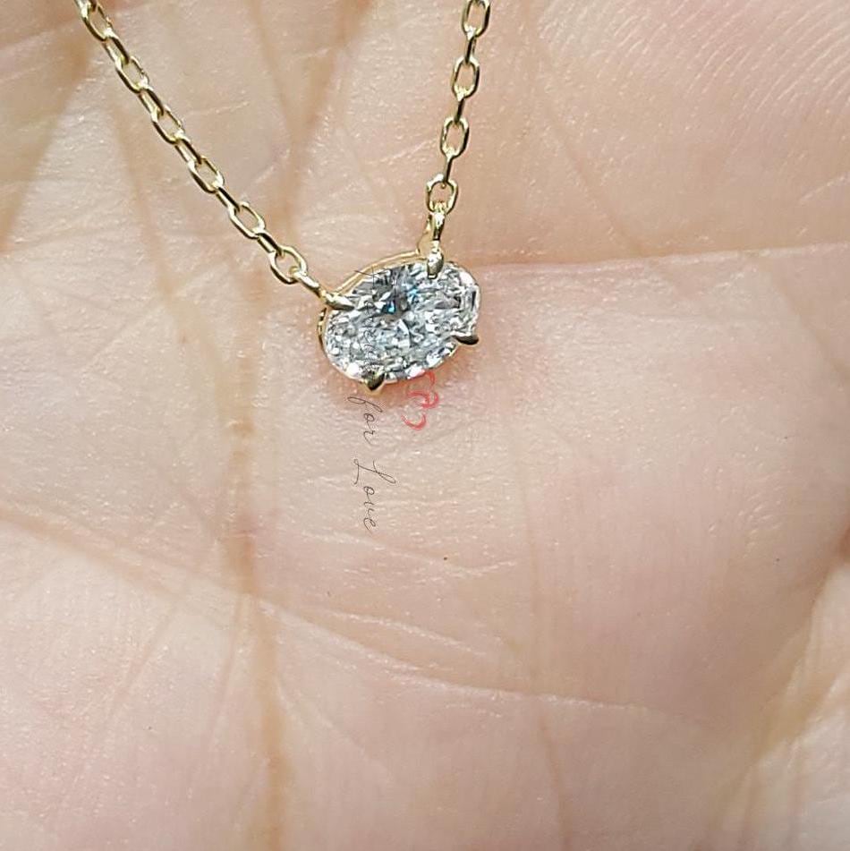 0.5ct Oval diamond Necklace, 14k Yellow Gold, Dainty Minimalist Oval Pendant, Real Diamond Womens Necklace, Special Gift For Her. Moissanite engagement ring in Gold or Platinum — custom handcrafted by Forever For Love