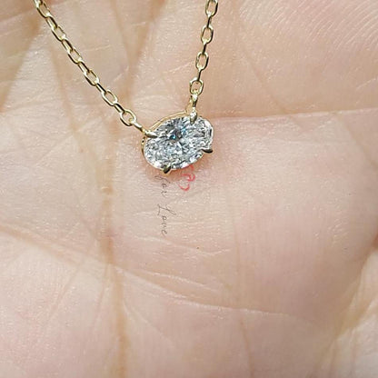 0.5ct Oval diamond Necklace, 14k Yellow Gold, Dainty Minimalist Oval Pendant, Real Diamond Womens Necklace, Special Gift For Her.