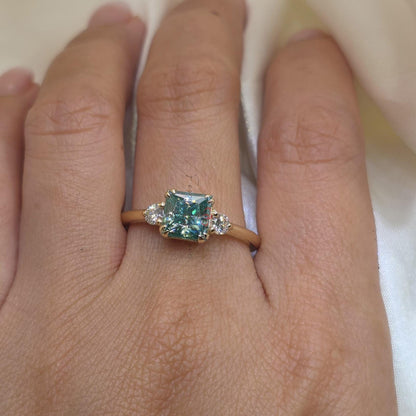 2 Ct Green Moissanite Three Stone Engagement Ring