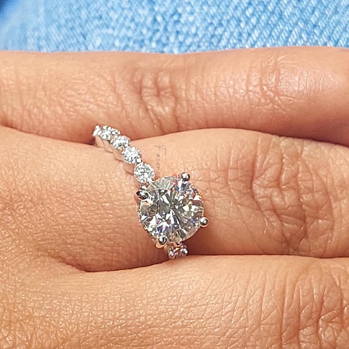 2 Ct Round Lab Diamond Solitaire Ring - D VVS2 Round cut Moissanite engagement ring in Gold or Platinum — custom handcrafted by Forever For Love