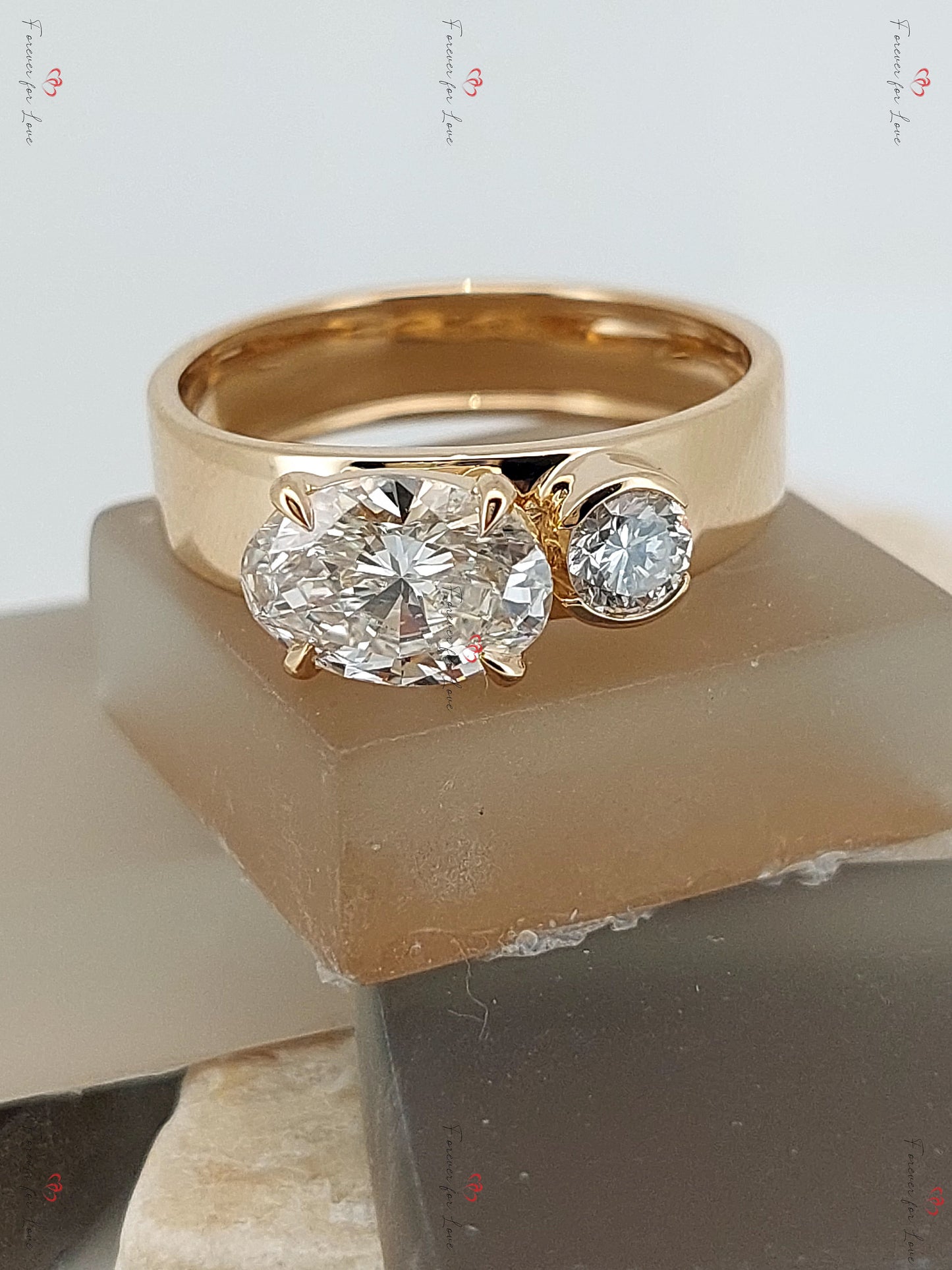 2 Ct IGI Certified Oval Lab Diamond Solitaire Chunky Band Ring Oval cut 1Ct Moissanite Brilliant Cut engagement ring in 935 Argentium Silver — custom handcrafted by Forever For Love