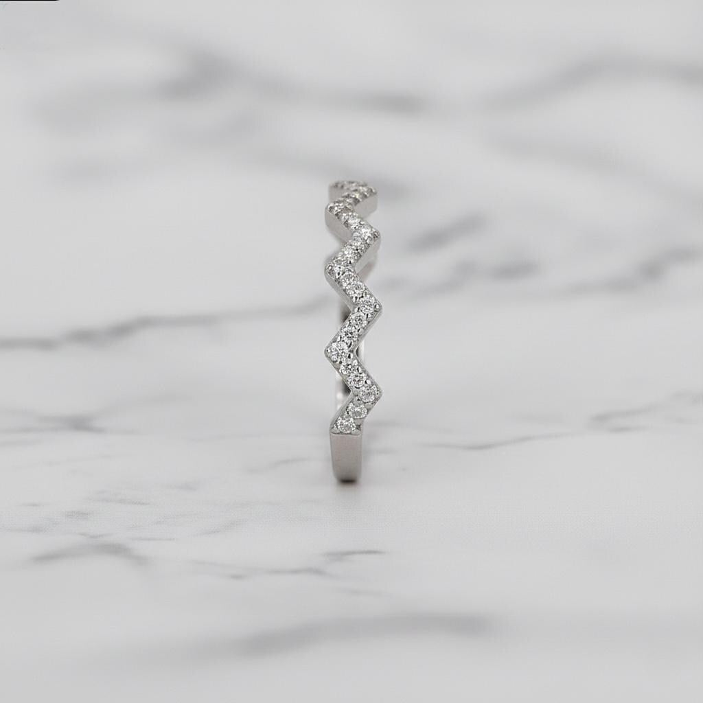 Solid Gold Zig Zag Diamond Ring Wavy Stacking Rings for Women Dainty Highs and Lows Stackable Ring, Perfect Gift for Her