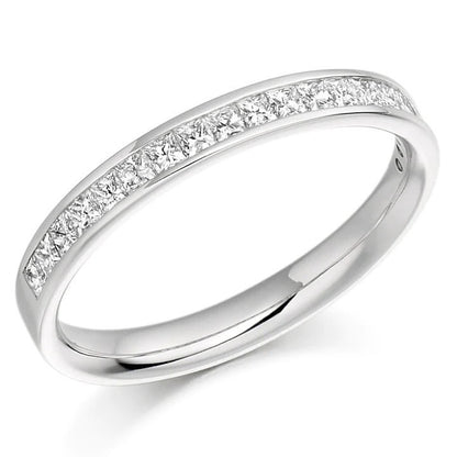 Princess Cut Diamond Half Eternity Ring 1.8mm 18k 14k natural Wedding Band Channel Setting. Yellow Rose White Gold Platinum certified.