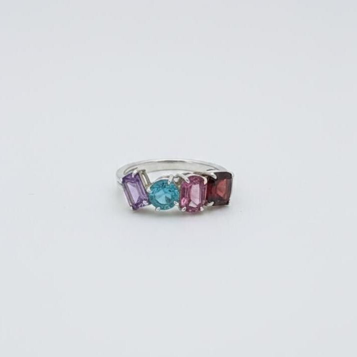 Cluster Gemstone Engagement Ring, 14k yellow gold Lab grown Gemstone ring, Different Birthstone, Colorful ring, Perfect gift for her