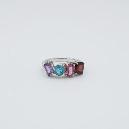 Cluster Gemstone Engagement Ring, 14k yellow gold Lab grown Gemstone ring, Different Birthstone, Colorful ring, Perfect gift for her