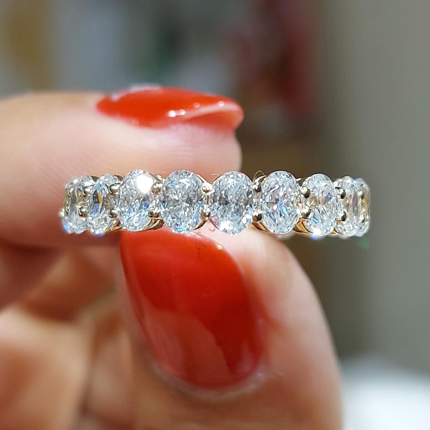 0.18 Ct Oval Lab Diamond Full Eternity Band - 4x3mm Oval cut Moissanite Brilliant Cut engagement ring in 935 Argentium Silver — custom handcrafted by Forever For Love