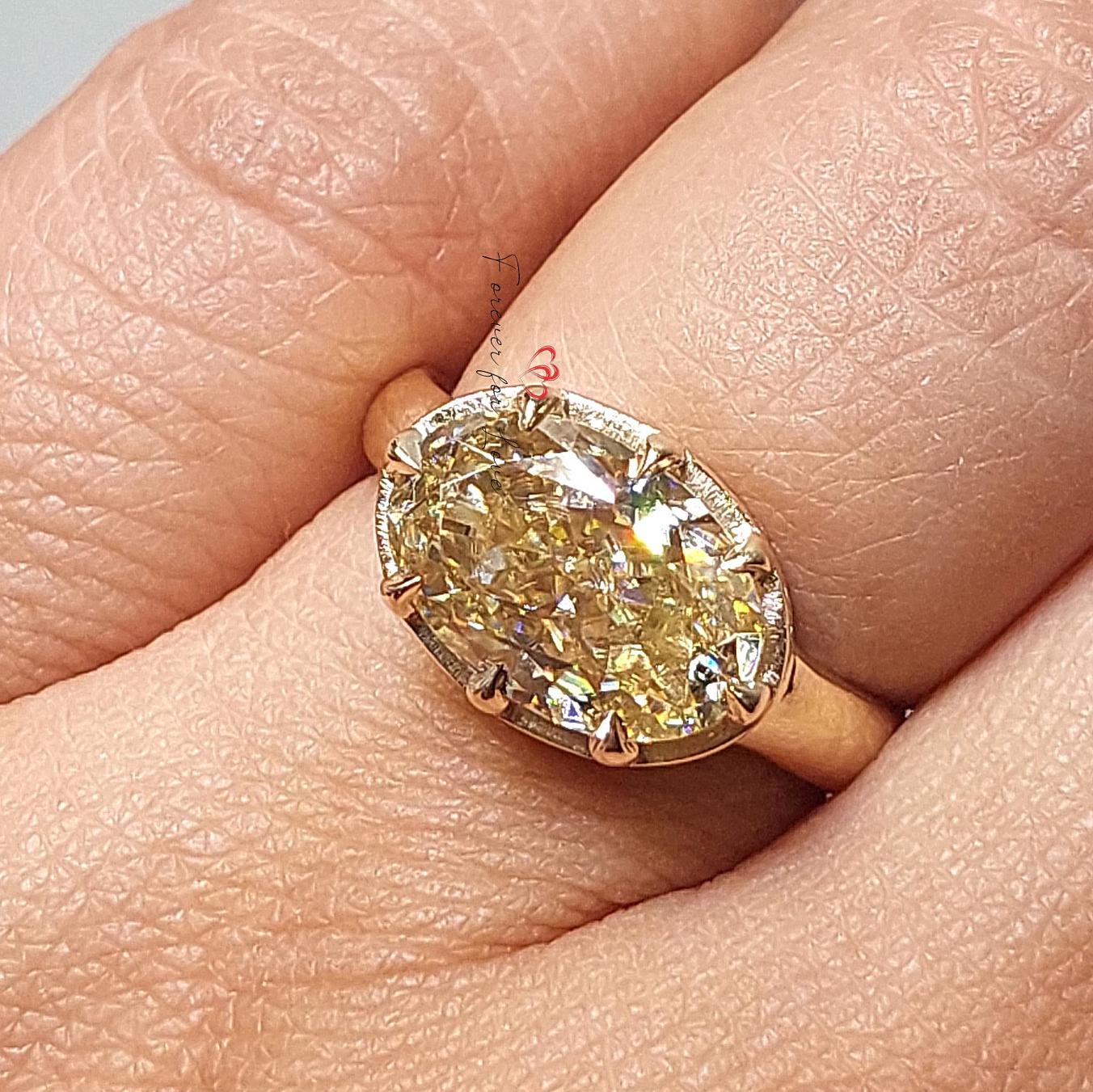 4 Ct Oval Yellow Diamond, Moissanite Engagement Ring