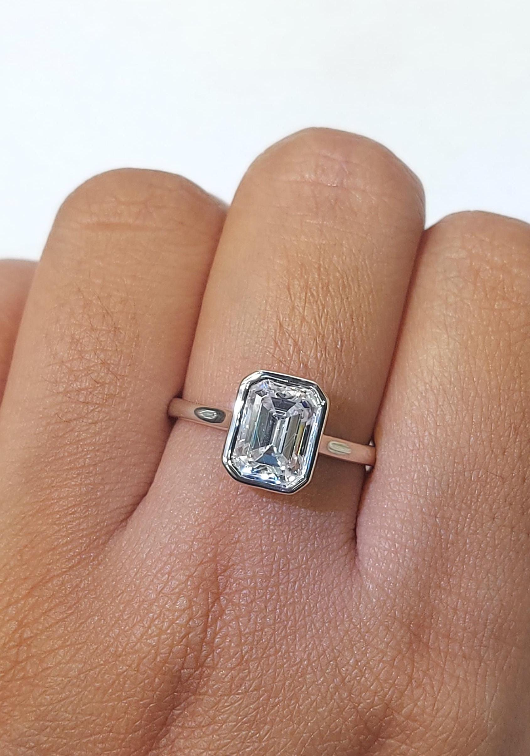 1 Ct Emerald Moissanite, Emerald Solitaire Engagement Ring
